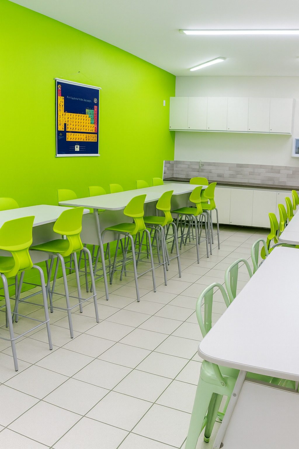 Laboratório Maker · bancadas e tabela periódica