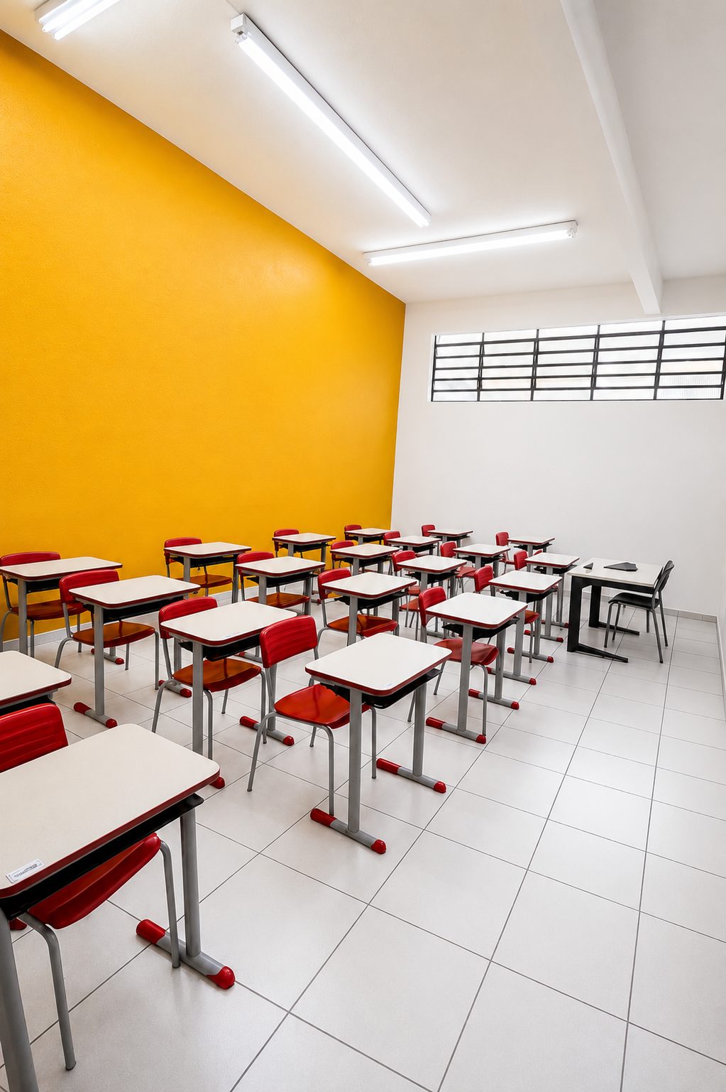 Sala de aula com carteiras